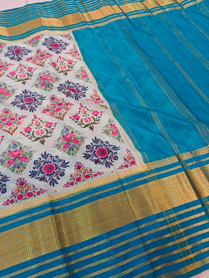 ELEGANT CREPE FEROZI BLUE MINAKARI DIGITAL PRINT