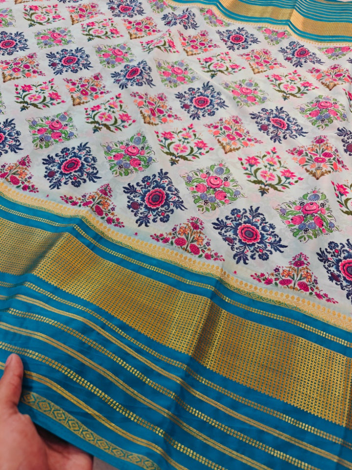 ELEGANT CREPE FEROZI BLUE MINAKARI DIGITAL PRINT