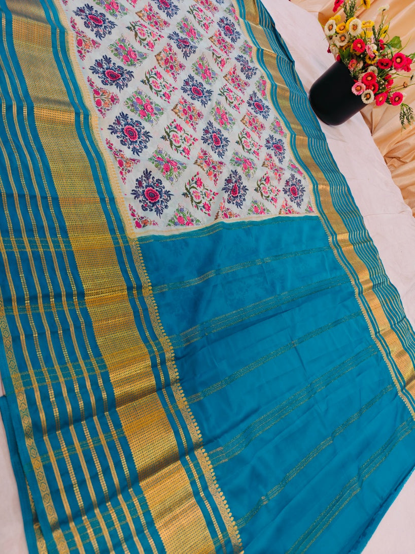 ELEGANT CREPE FEROZI BLUE MINAKARI DIGITAL PRINT