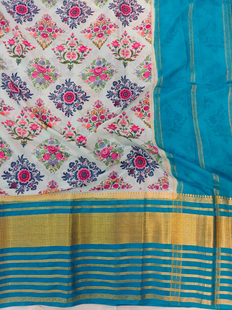 ELEGANT CREPE FEROZI BLUE MINAKARI DIGITAL PRINT