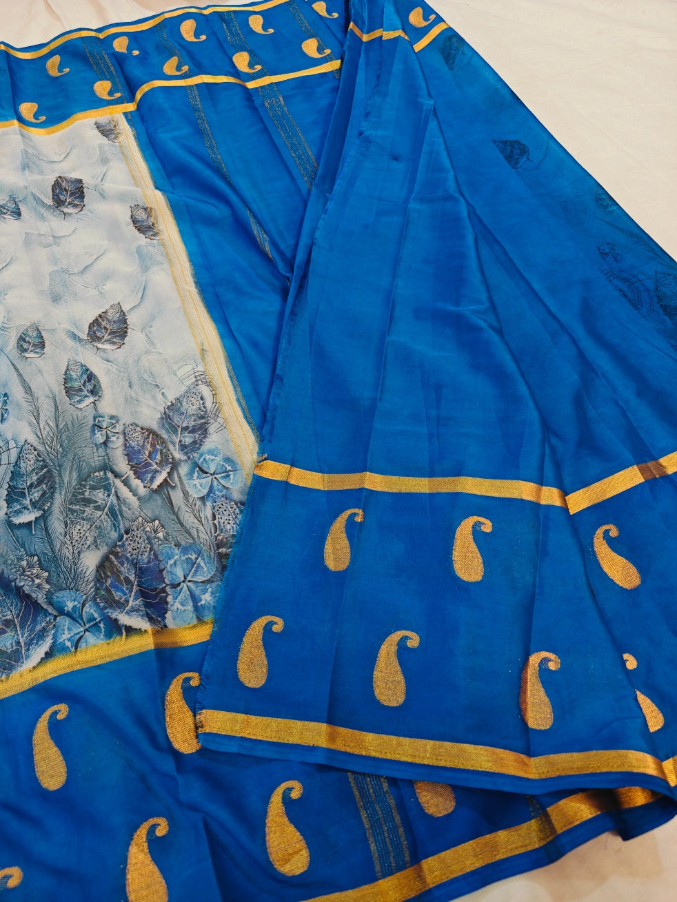 ROYAL BLUE DIGITAL PRINTED ELEGANT FLORAL ART