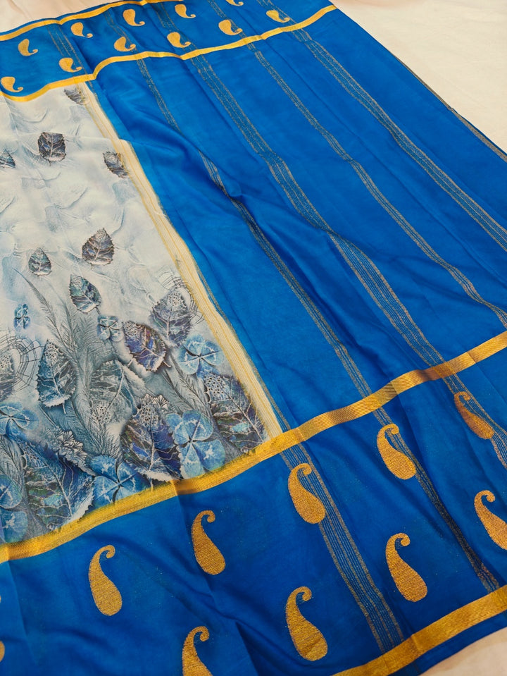 ROYAL BLUE DIGITAL PRINTED ELEGANT FLORAL ART