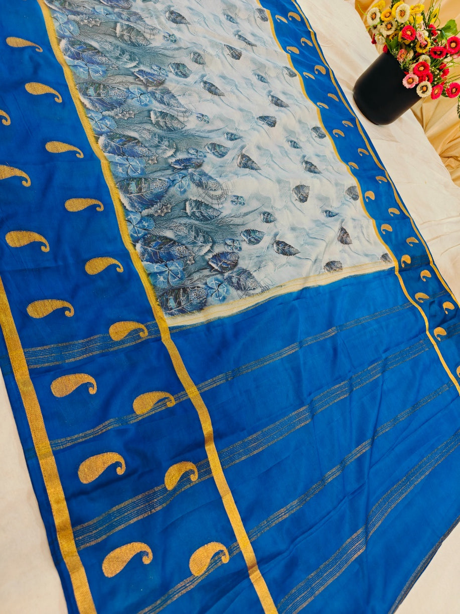 ROYAL BLUE DIGITAL PRINTED ELEGANT FLORAL ART