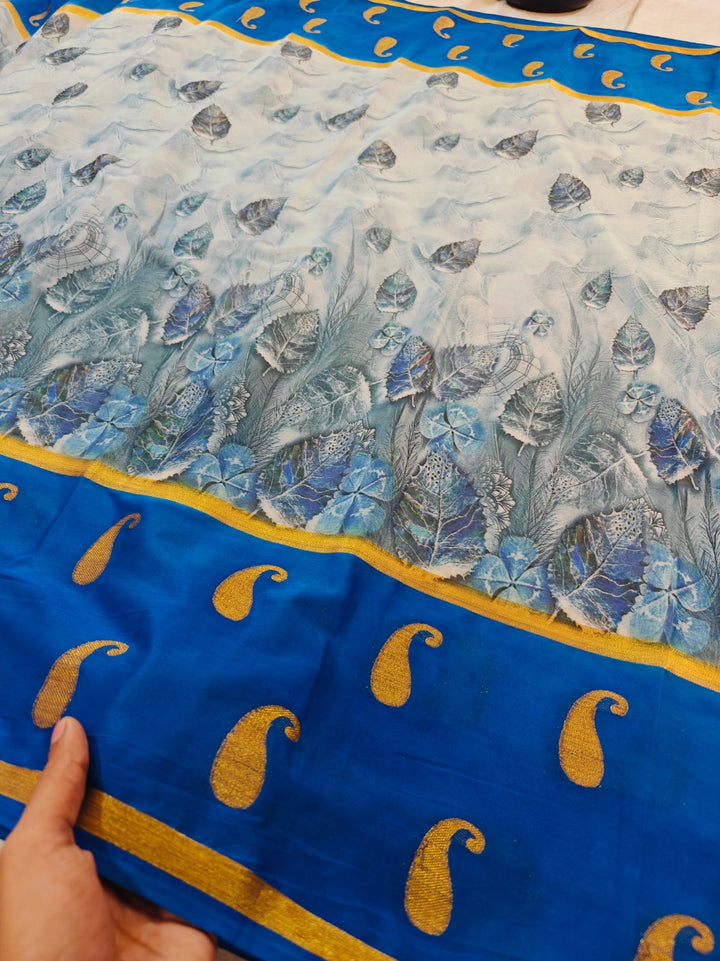 ROYAL BLUE DIGITAL PRINTED ELEGANT FLORAL ART