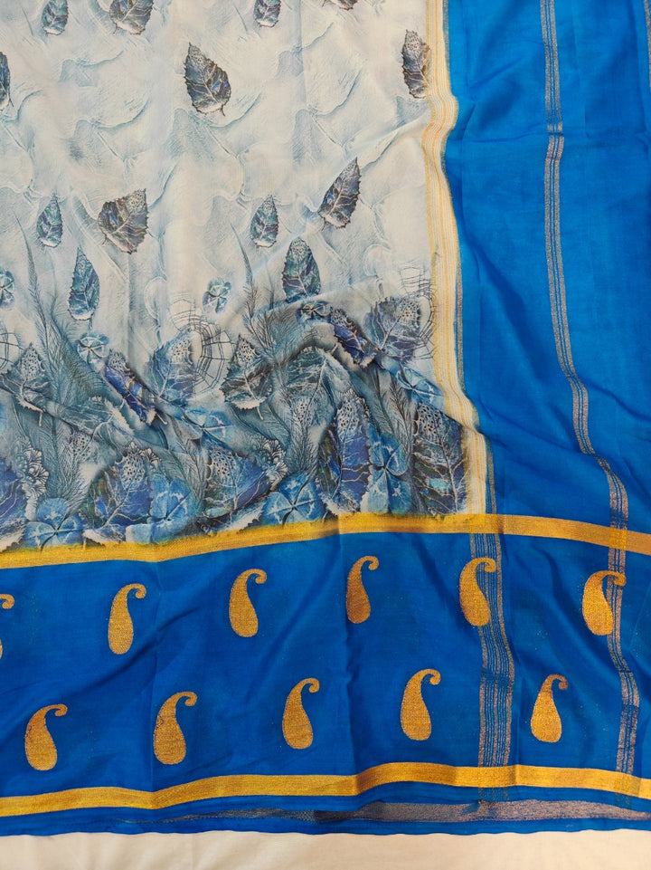 ROYAL BLUE DIGITAL PRINTED ELEGANT FLORAL ART