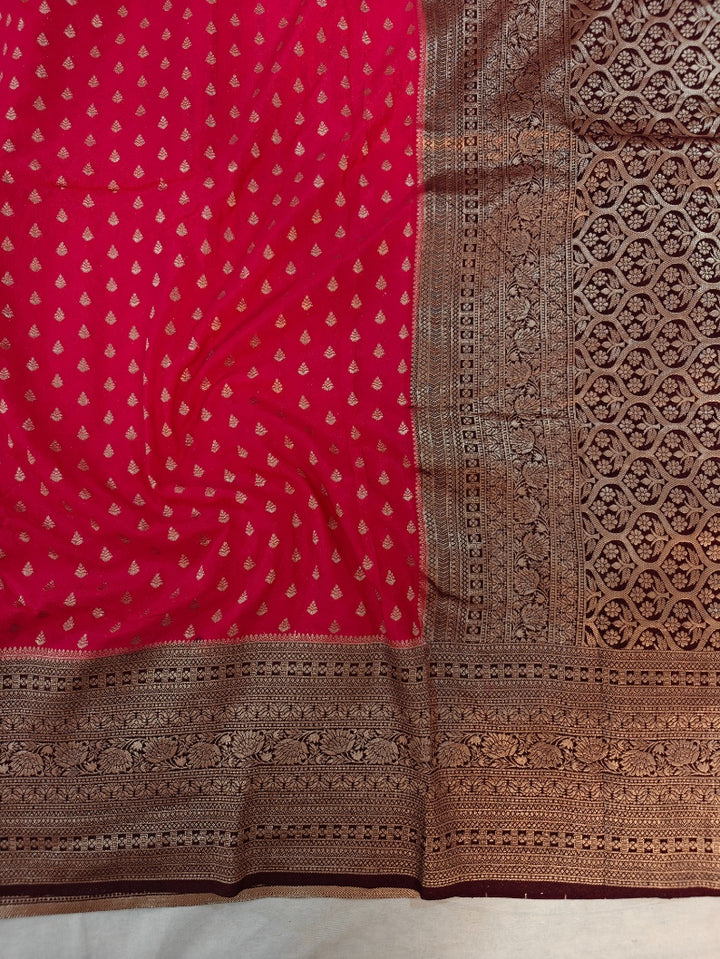 CHERRY RED KHADDI GEORGETTE WITH GARNET BORDER