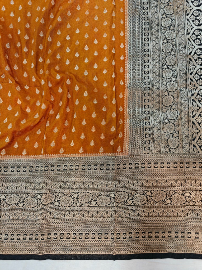 MUSTARD WITH NAVY BLUE BORDER KHADDI GEORGETTE