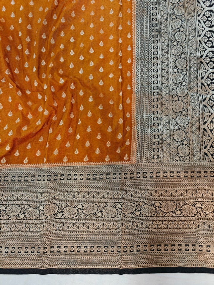 MUSTARD WITH NAVY BLUE BORDER KHADDI GEORGETTE