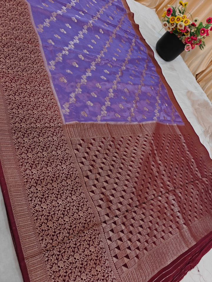 LAVENDER COLOUR RUSSIAN SILK WITH VINE BORDER