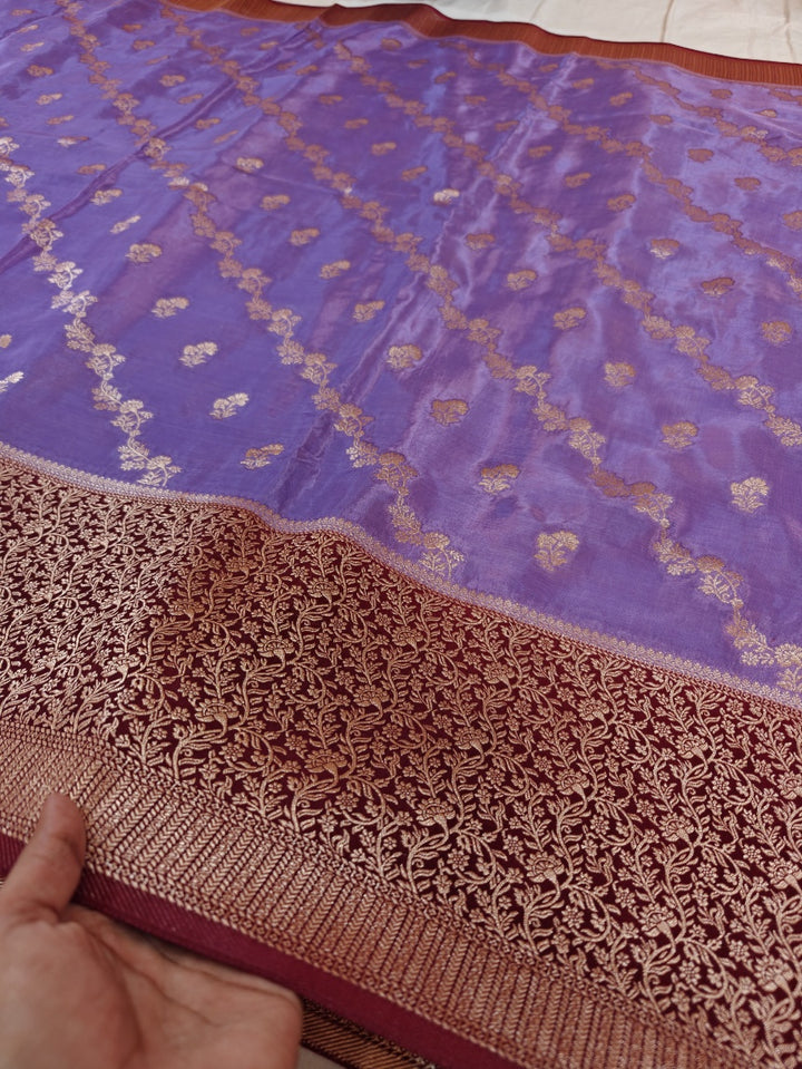 LAVENDER COLOUR RUSSIAN SILK WITH VINE BORDER