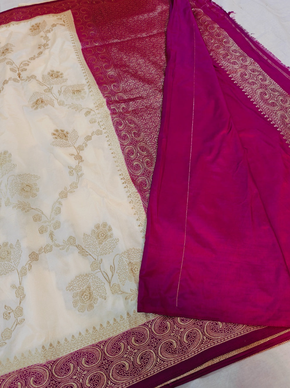 RUSSIAN SILK CREAM WITH GARNET BORDER