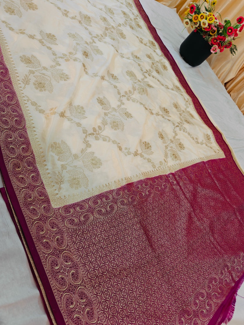 RUSSIAN SILK CREAM WITH GARNET BORDER