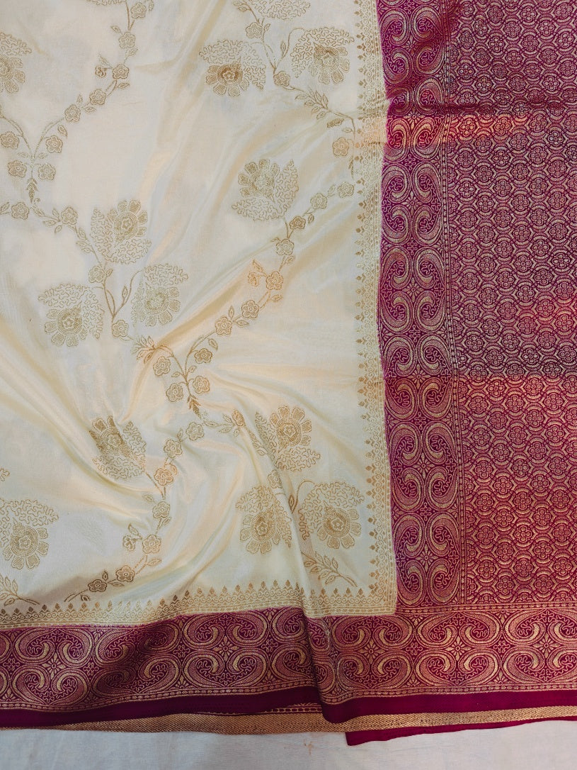RUSSIAN SILK CREAM WITH GARNET BORDER