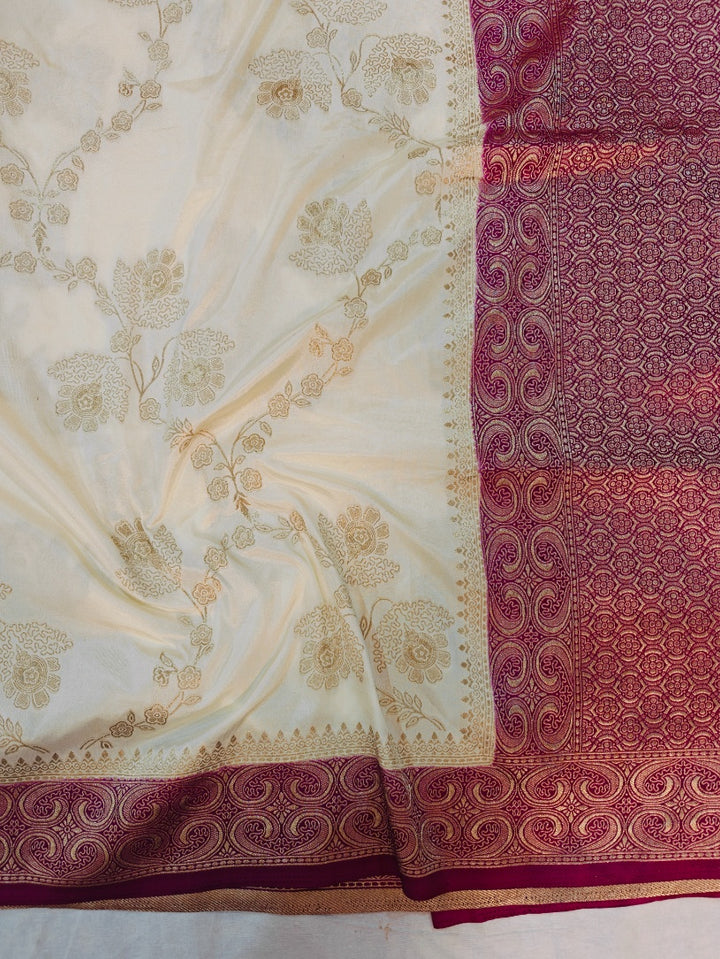 RUSSIAN SILK CREAM WITH GARNET BORDER