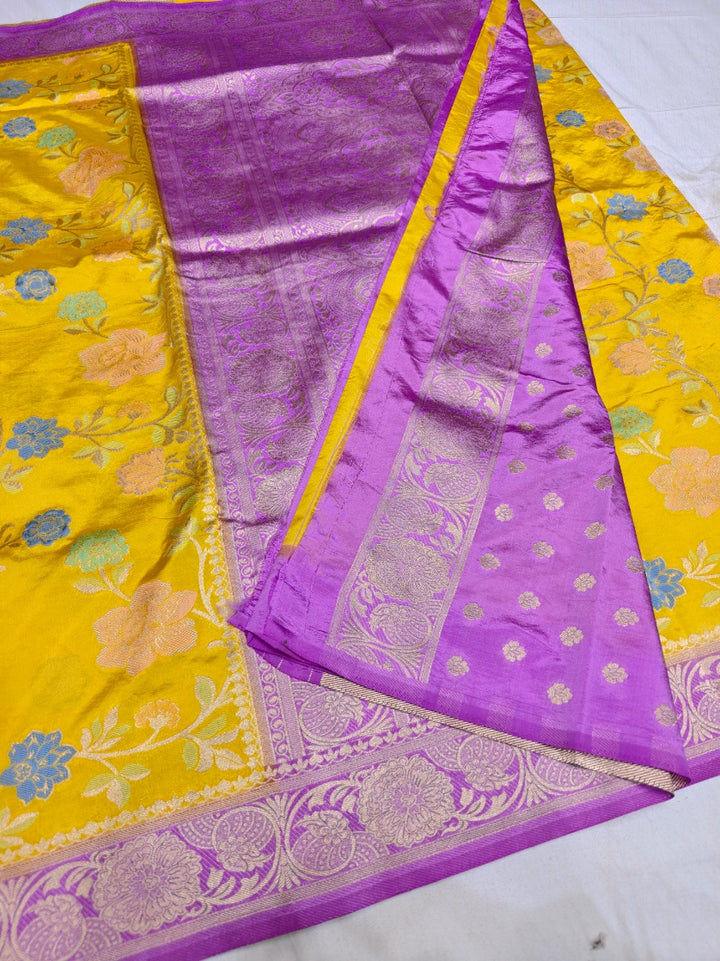 VISCOS SILK IN AIRY GOLD WITH LAVENDER BORDER