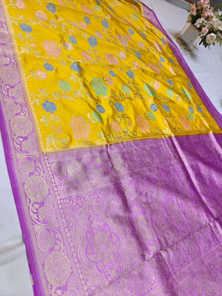 VISCOS SILK IN AIRY GOLD WITH LAVENDER BORDER
