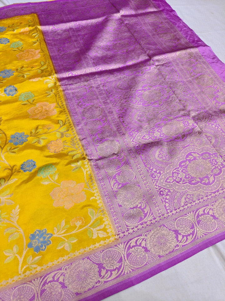 VISCOS SILK IN AIRY GOLD WITH LAVENDER BORDER