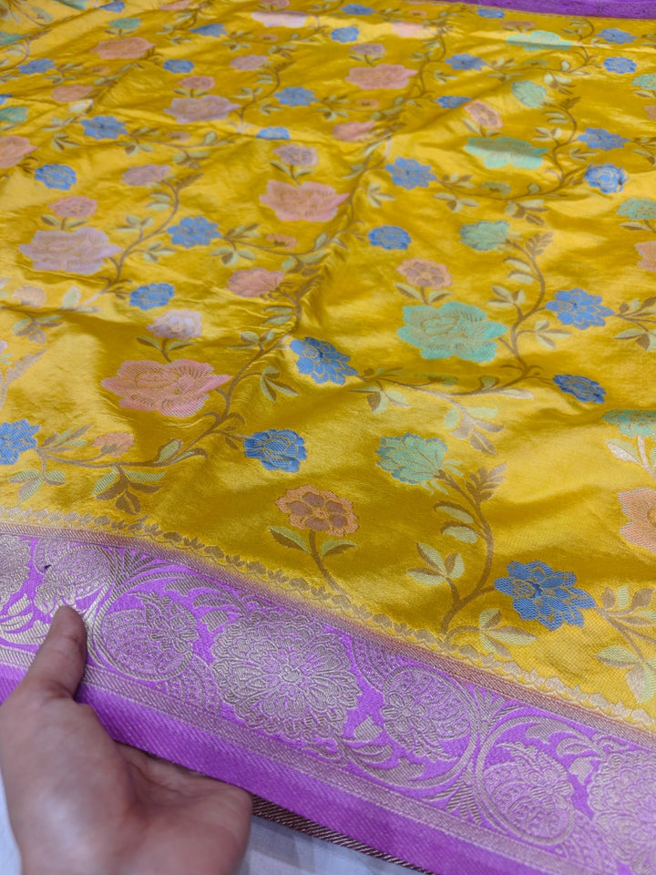 VISCOS SILK IN AIRY GOLD WITH LAVENDER BORDER