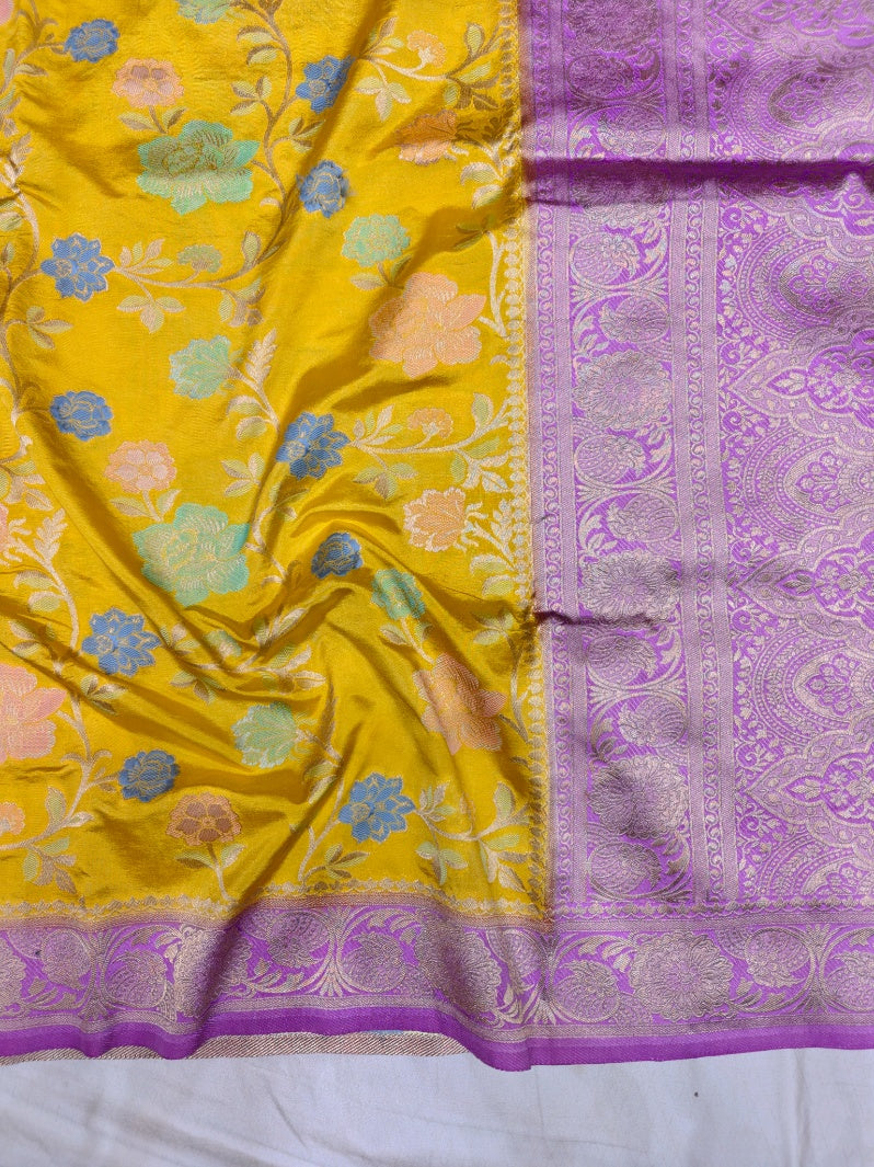 VISCOS SILK IN AIRY GOLD WITH LAVENDER BORDER