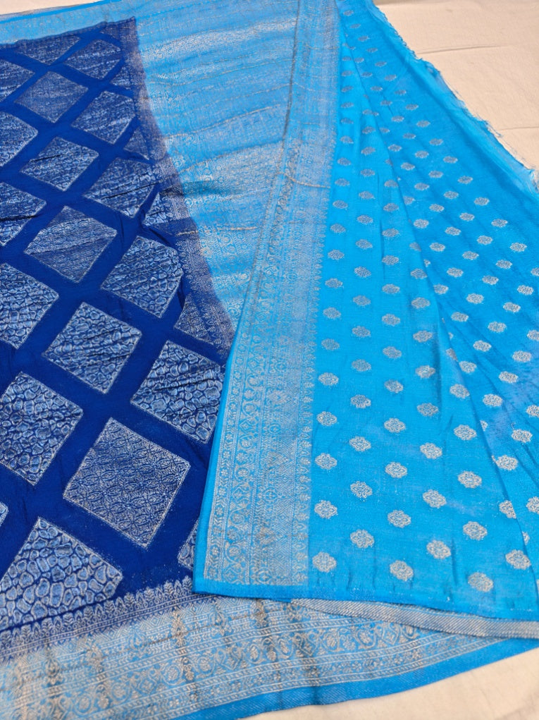 AQUA BLUE HUE CHINON CREPE GEORGETTE WITH FEROZI BORDER