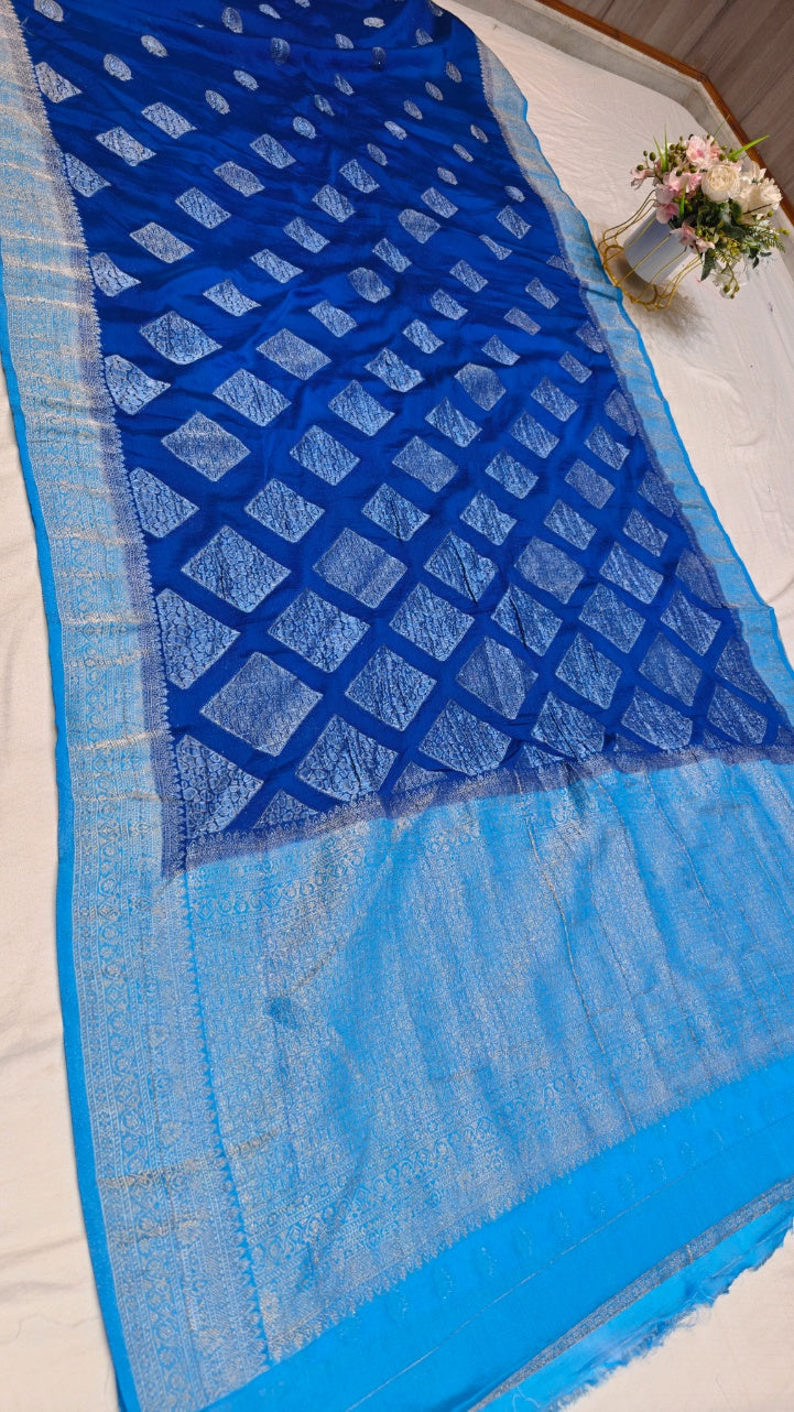 AQUA BLUE HUE CHINON CREPE GEORGETTE WITH FEROZI BORDER