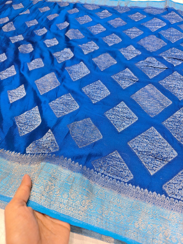 AQUA BLUE HUE CHINON CREPE GEORGETTE WITH FEROZI BORDER