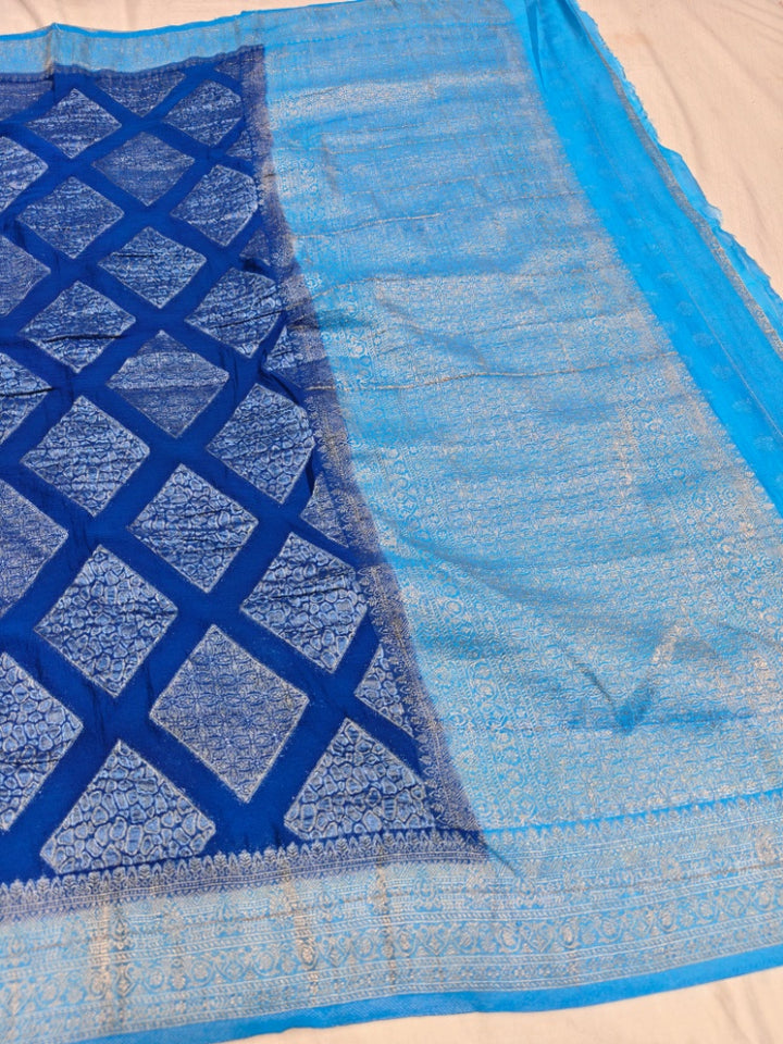 AQUA BLUE HUE CHINON CREPE GEORGETTE WITH FEROZI BORDER