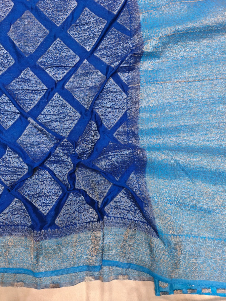 AQUA BLUE HUE CHINON CREPE GEORGETTE WITH FEROZI BORDER