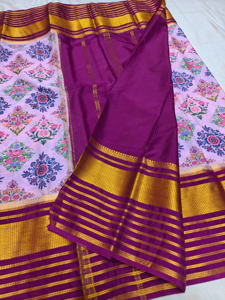 GARNET BORDER WITH LAVENDER HUE BODY DIGITAL PRINT