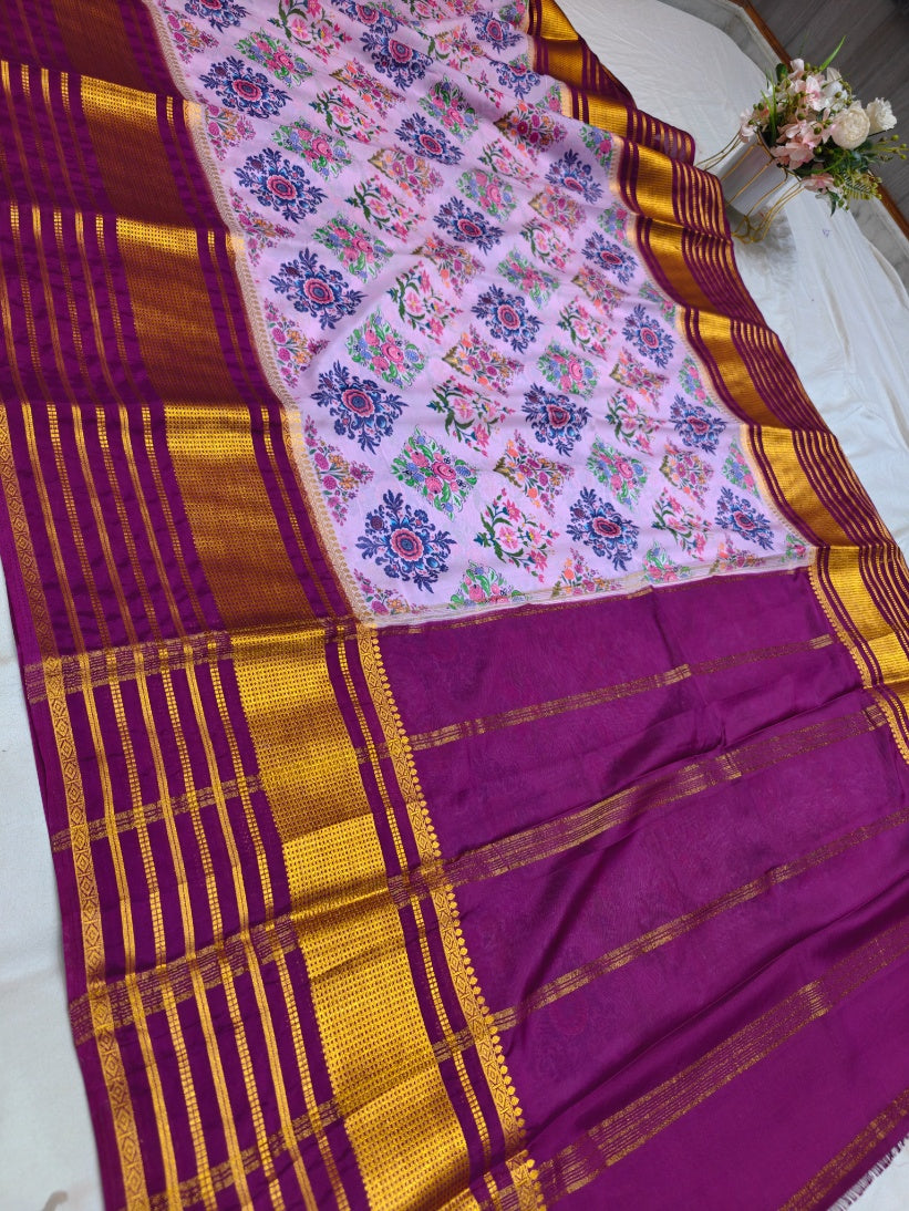 GARNET BORDER WITH LAVENDER HUE BODY DIGITAL PRINT