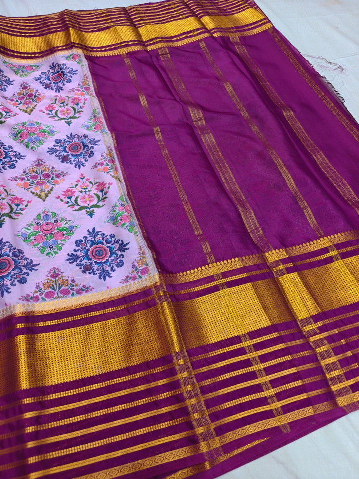 GARNET BORDER WITH LAVENDER HUE BODY DIGITAL PRINT