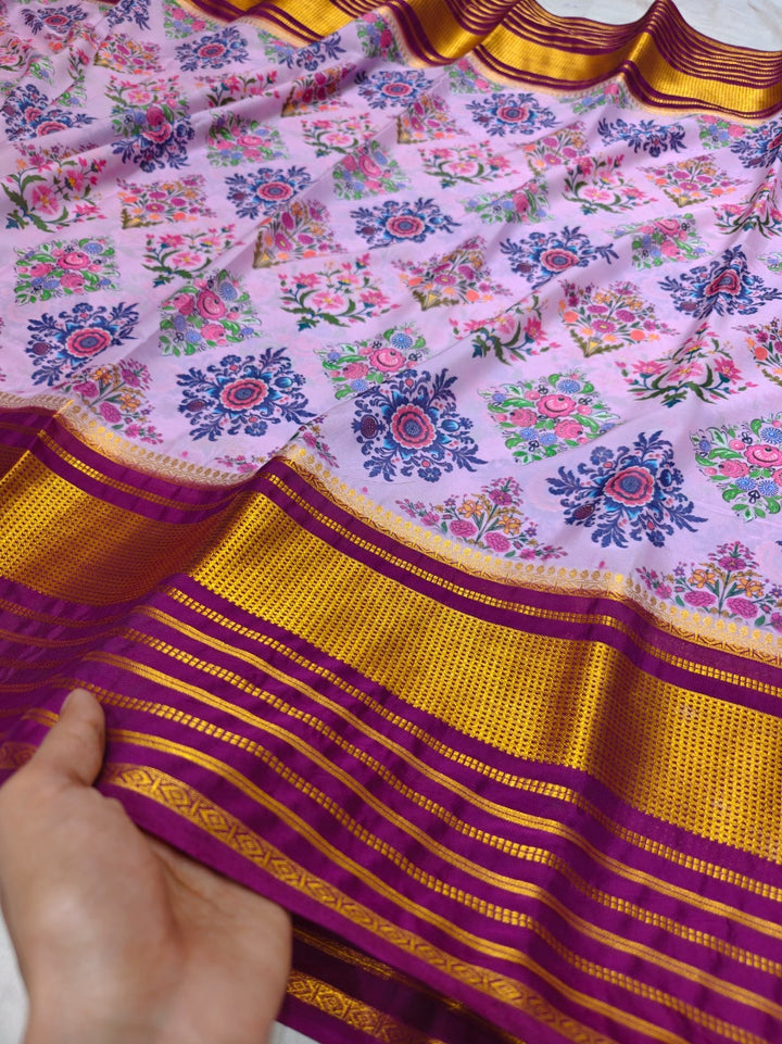 GARNET BORDER WITH LAVENDER HUE BODY DIGITAL PRINT