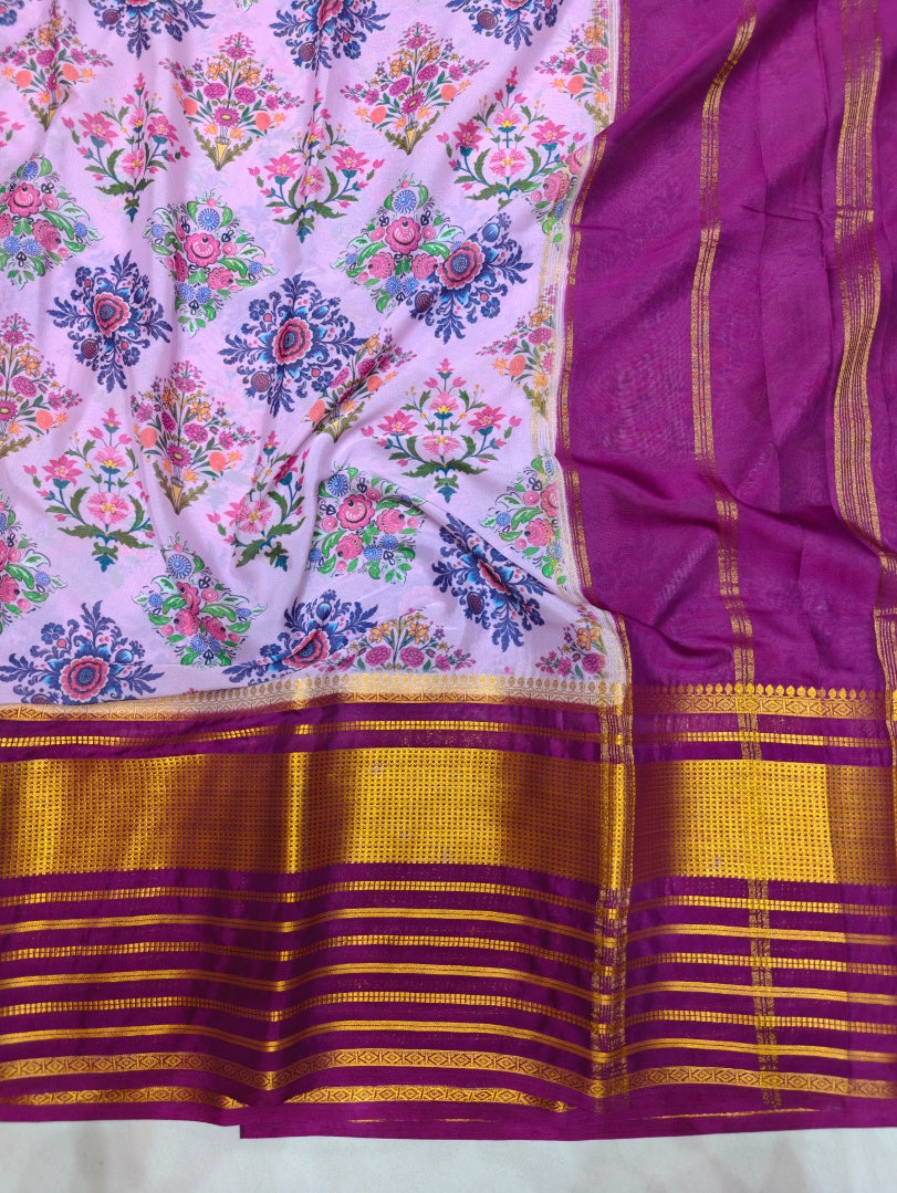 GARNET BORDER WITH LAVENDER HUE BODY DIGITAL PRINT