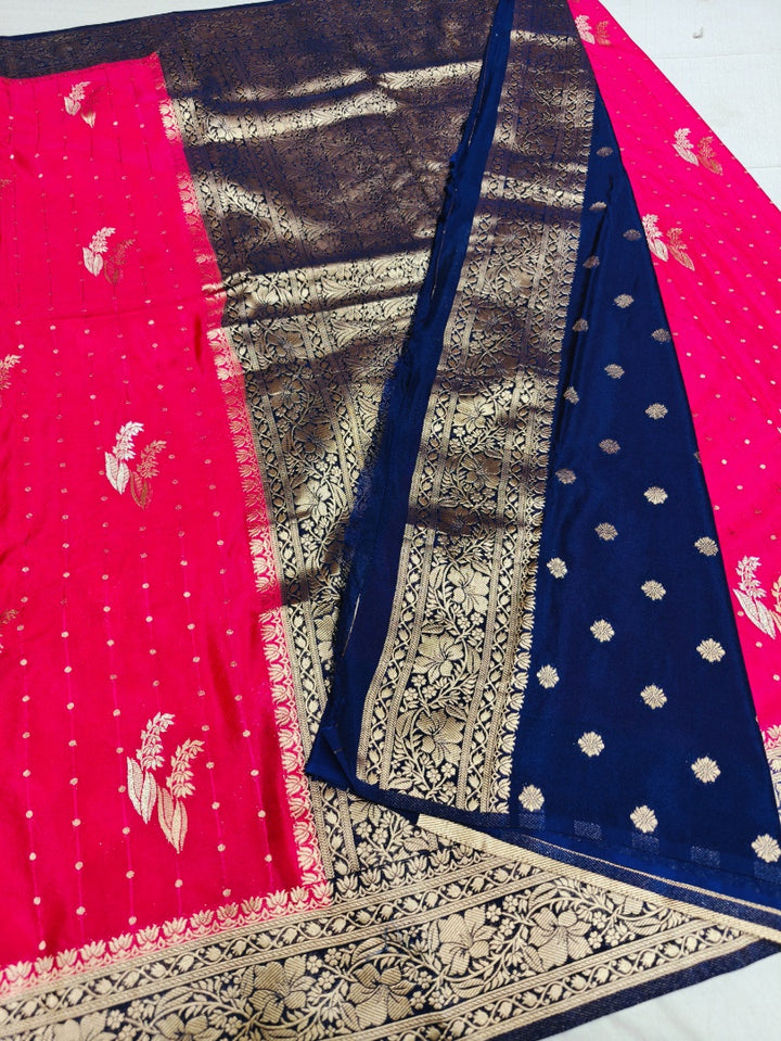 RANI COLOUR KHADDI GEORGETTE WITH NAVY BLUE BORDER