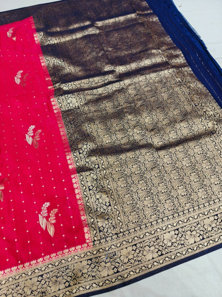 RANI COLOUR KHADDI GEORGETTE WITH NAVY BLUE BORDER