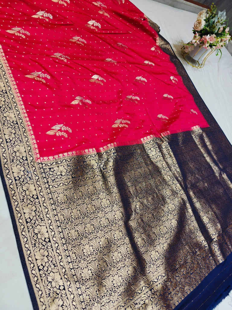 RANI COLOUR KHADDI GEORGETTE WITH NAVY BLUE BORDER