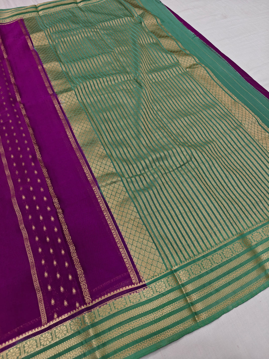 MAGENTA CREPE WITH GREEN BORDER