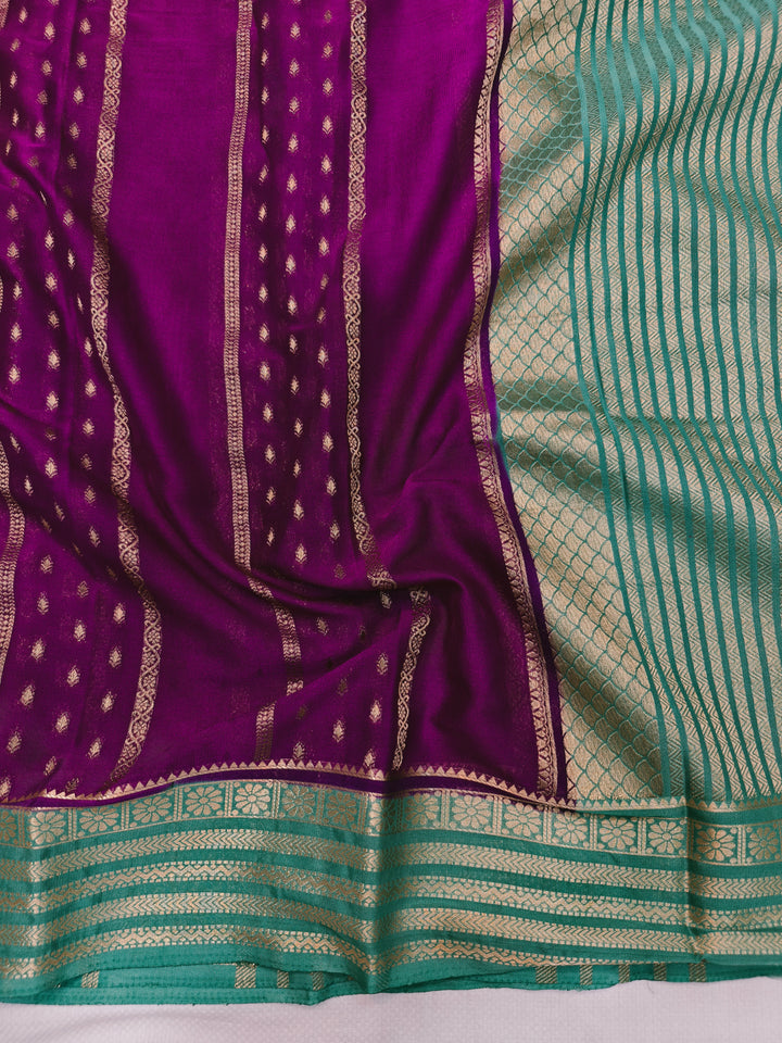 MAGENTA CREPE WITH GREEN BORDER