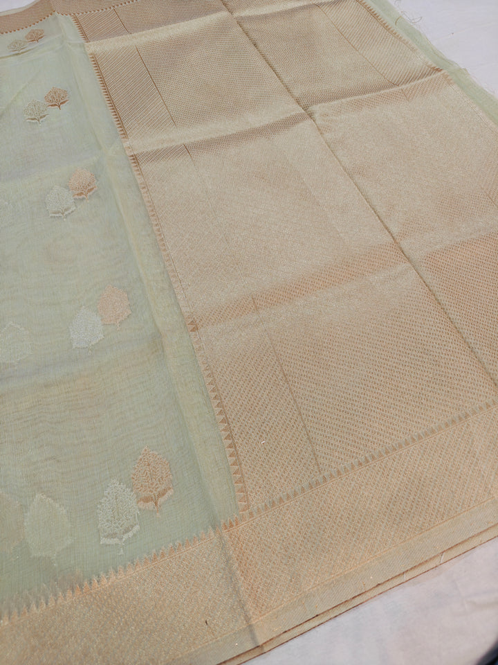 BANARASI PAPER TISU WITH SEA GREEN SHADE INTRICATE ZARI