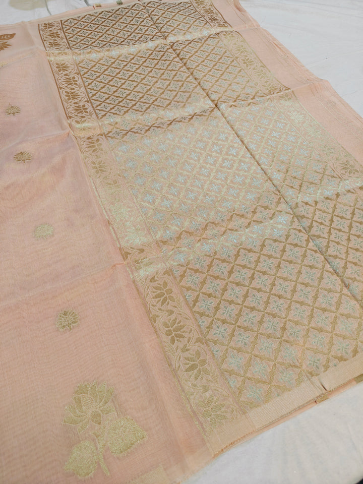 BANARASI PAPER TISU IN IVORY SHADE INTRICATE ZARI WOVEN