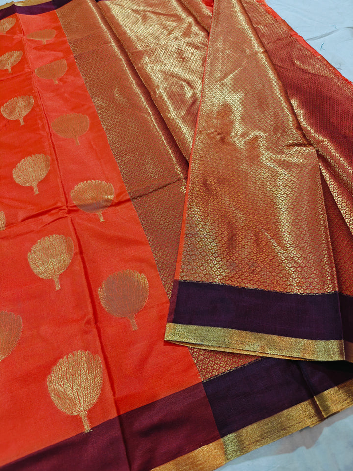 TANGY ORANGE BANARASI SOFT PATTU SILK WITH VINE COLOUR PATTU
