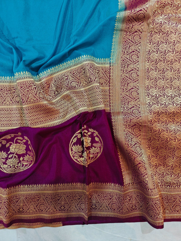 SKY BLUE KHADDI GEORGETTE WITH VINE BORDER