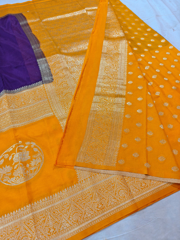 INDIGO KHADDI GEORGETTE WITH MUSTARD GOLD BORDER