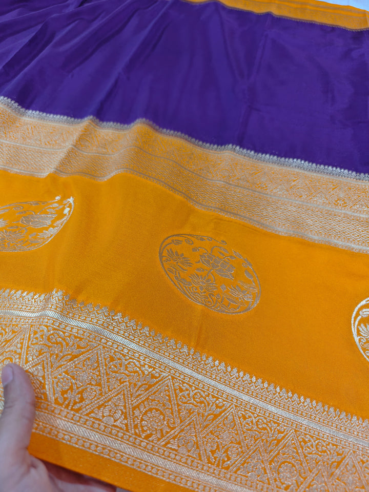 INDIGO KHADDI GEORGETTE WITH MUSTARD GOLD BORDER