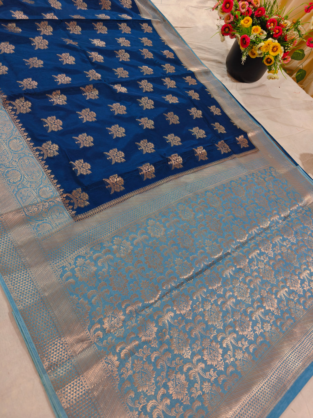 GERMAN BLUE RUSSIAN SILK WITH SKY BLUE BORDER