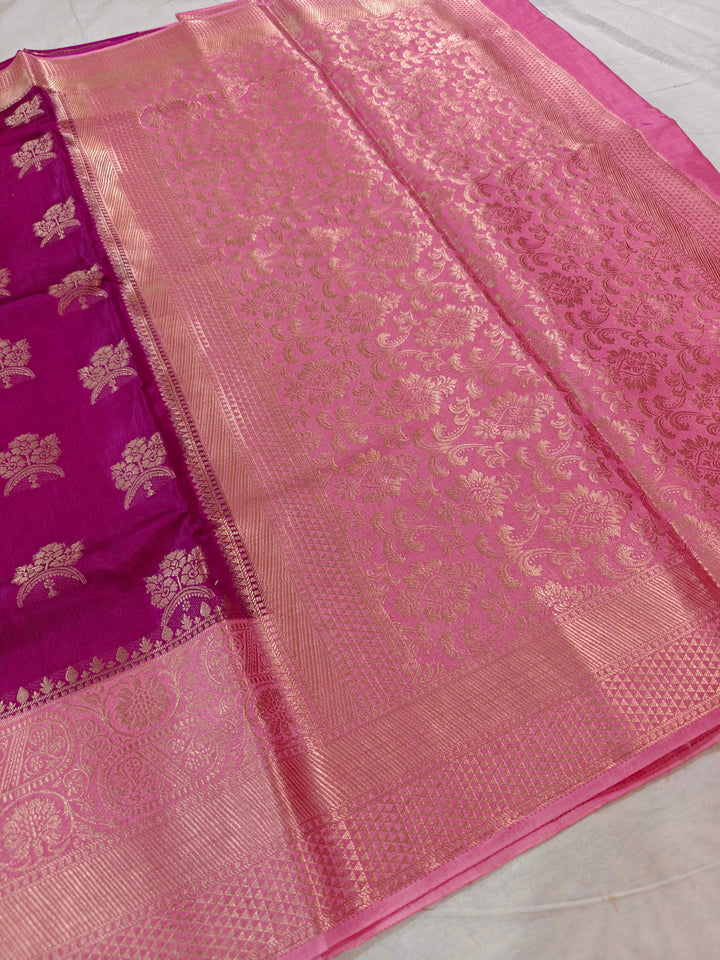MAGENTA RUSSUAN SILK WITH BABY PINK BORDER
