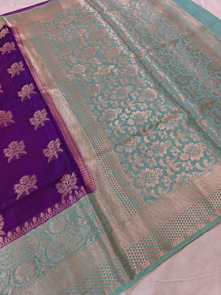 PURPLE RUSSIAN SILK WITH SEA GREEN BORDER