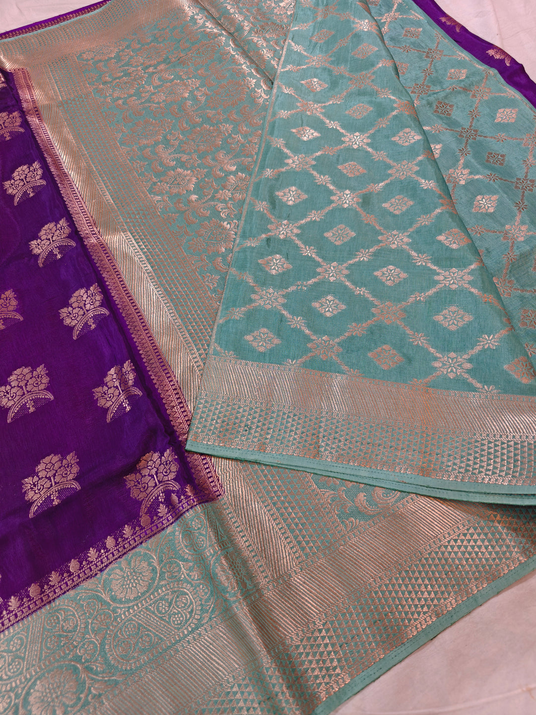 PURPLE RUSSIAN SILK WITH SEA GREEN BORDER