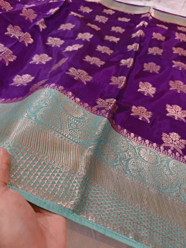 PURPLE RUSSIAN SILK WITH SEA GREEN BORDER