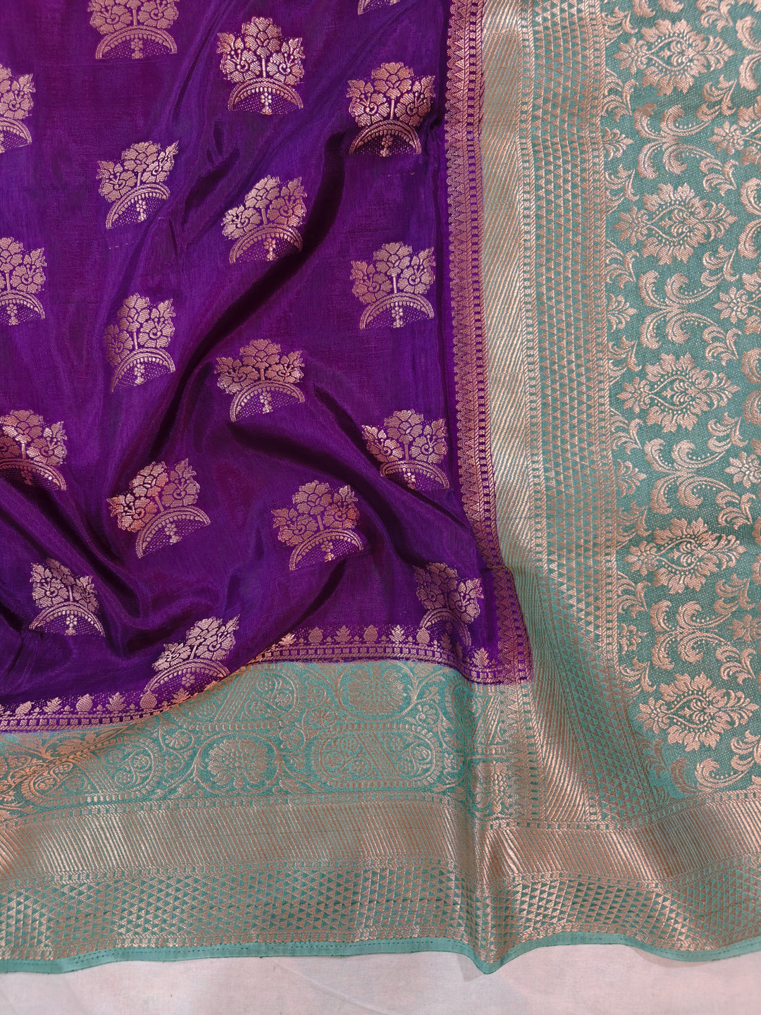 PURPLE RUSSIAN SILK WITH SEA GREEN BORDER